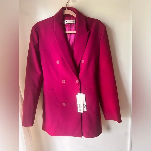 NWT ZARA Double Breasted Blazer Dress in Fuchsia - Picture 9 of 10